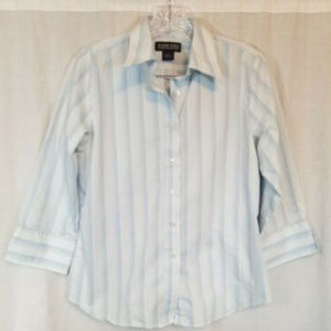 Lands End Blue Striped Button Front Top 6